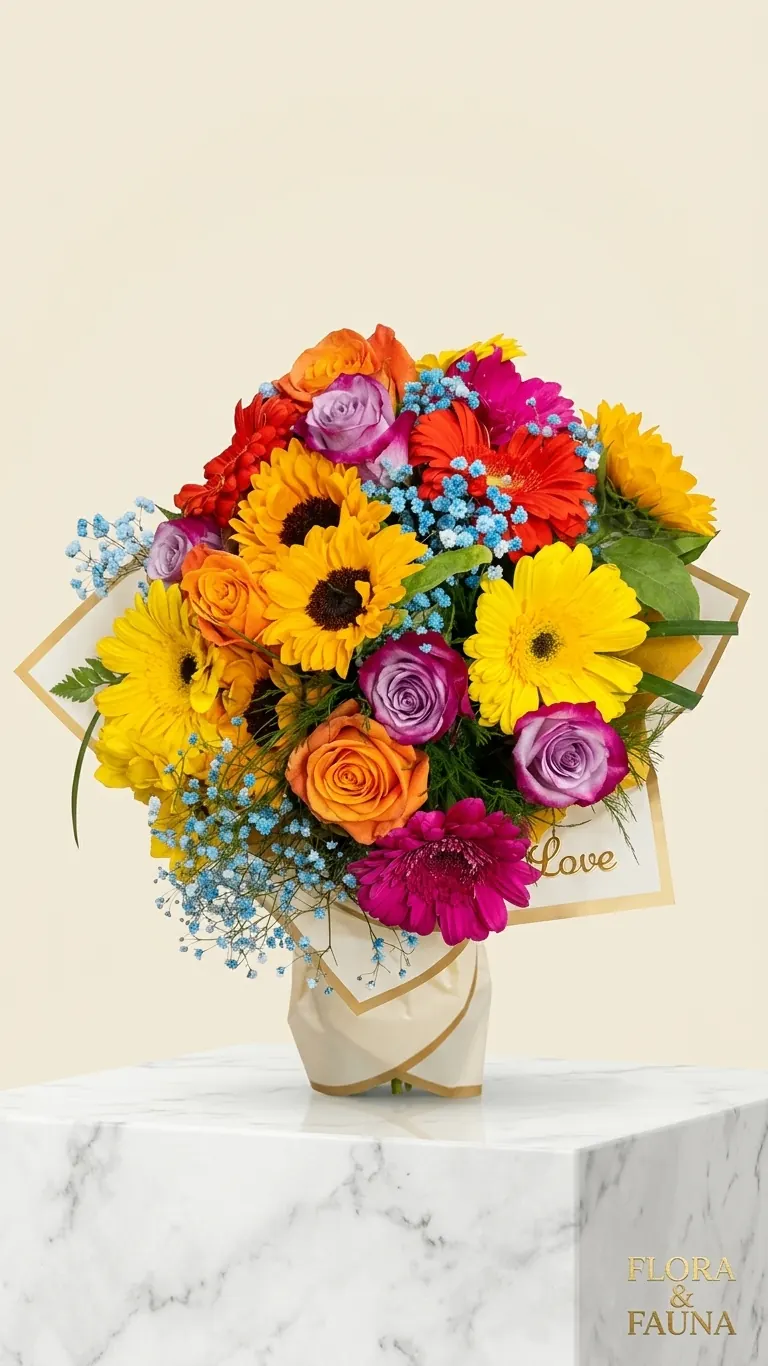 Ramo colorido con girasoles, gerberas y lirios
