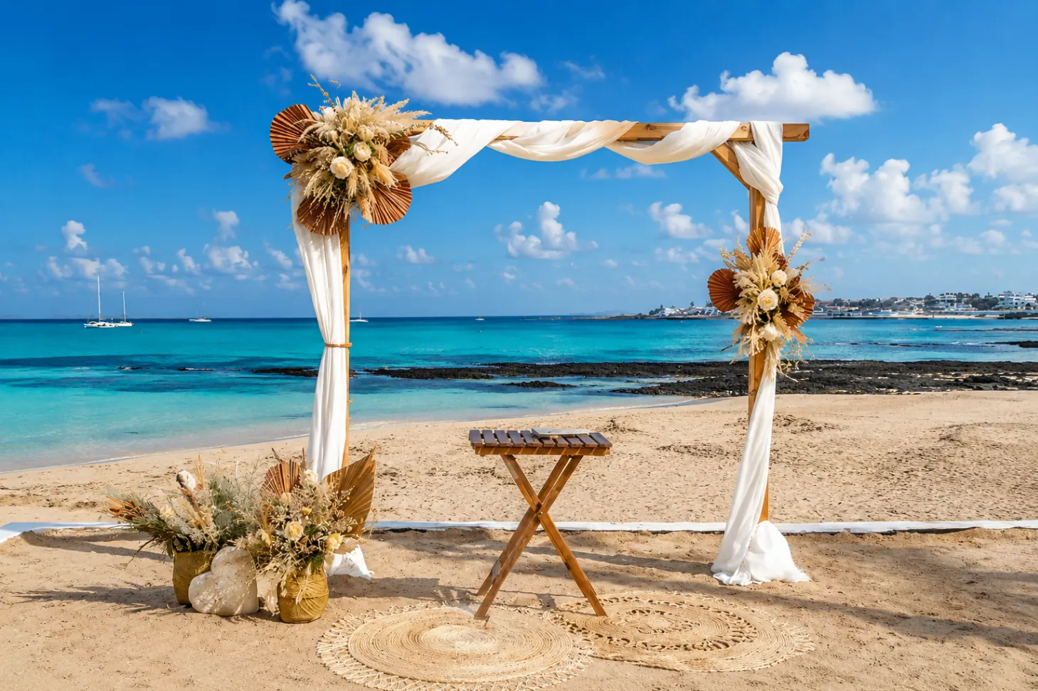 Montaje floral de boda en la playa realizado por Jacaranda